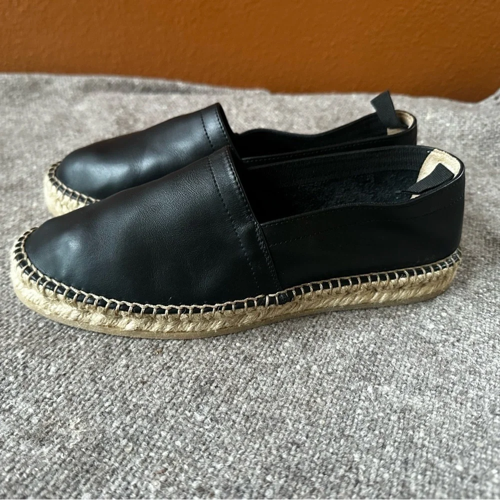 Scarosso “Lola” Black Leather Espadrille Flats Size 9 Like New!